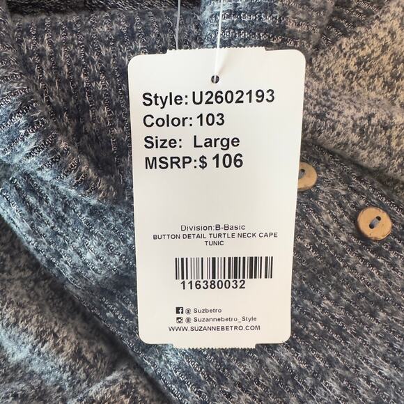 NWT Simple Suzanne Betro Button Detail Turtleneck Cape Tunic Size L Soft Casual - Picture 6 of 8